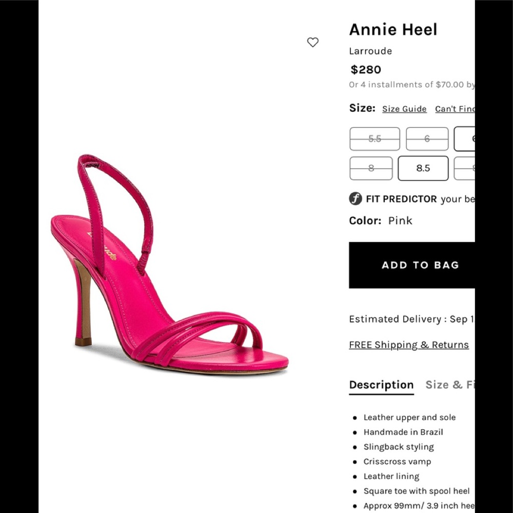 Larroude bright pink sandals size 10